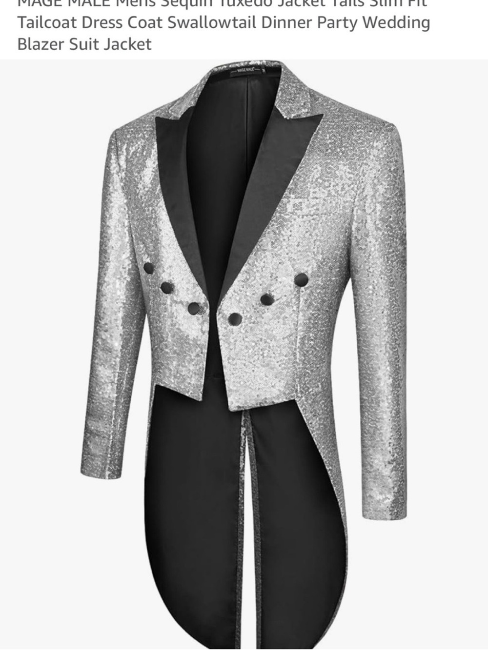 Silver Sequin Tailcoat Blazer for Men - Formal Evening Jacket